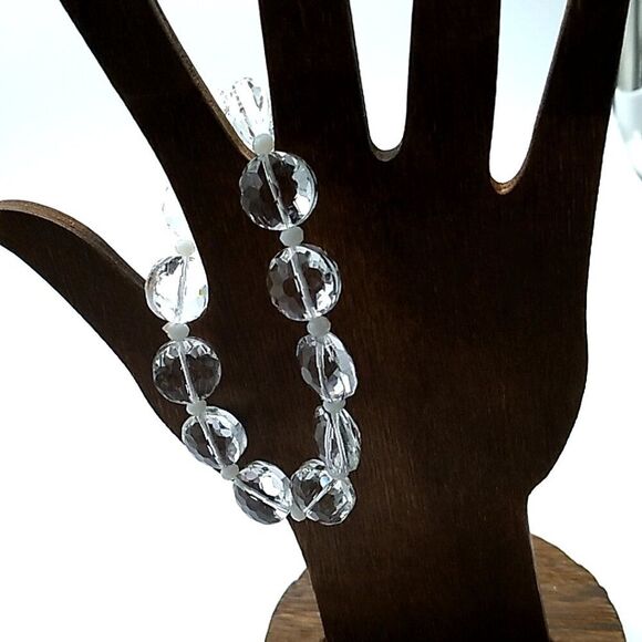 Faceted Crystal Translucent Glass Bead Stretch Bracelet - Picture 3 of 8